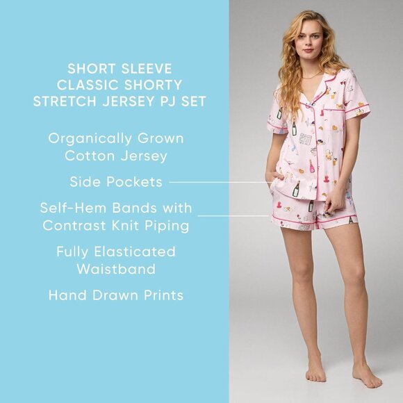 Women's Organic Cotton Notch Collar Short Sleeve & Shorts Pajama Set - Picture 4 of 5